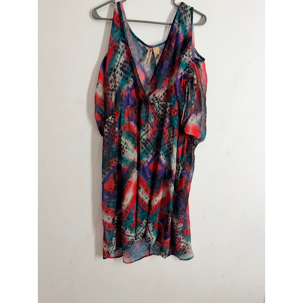 Eyeshadow Cold Shoulder Mini Dress 2X Abstract Snakeskin Print V-Neck Multi